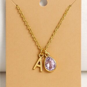 Gold Initial Necklace with Birthstone - CUSTOM MADE!! Can do any initial/stone!
